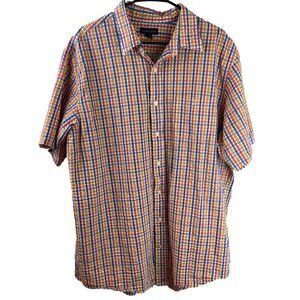LANDS END Seersucker Traditional Fit Cotton Short Sleeve Men's 17-17.5 XL